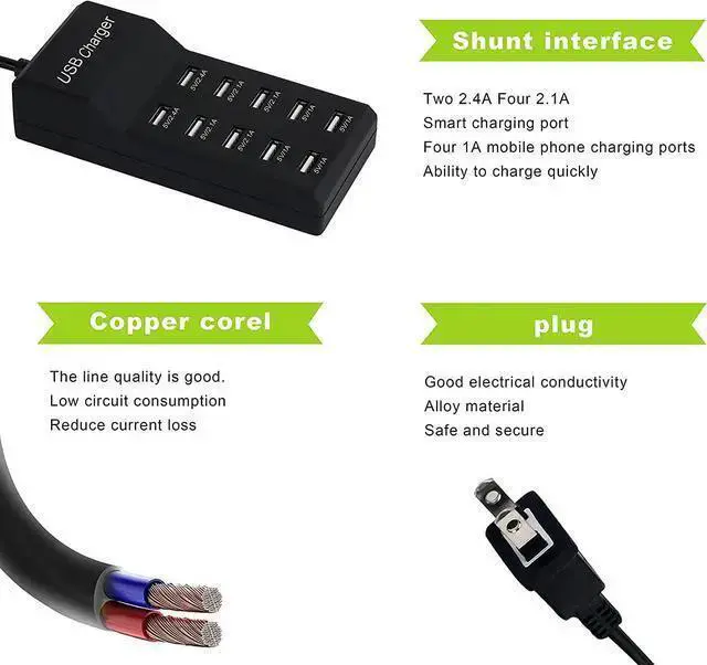 Alt view image 7 of 7 - WISDUM USB Charger,5V 10A(50W) USB Charging Station with 10-Port Family-Sized Smart USB Ports for Multiple Devices Smart Phone Tablet Laptop Computer, for 15/14/13 Black