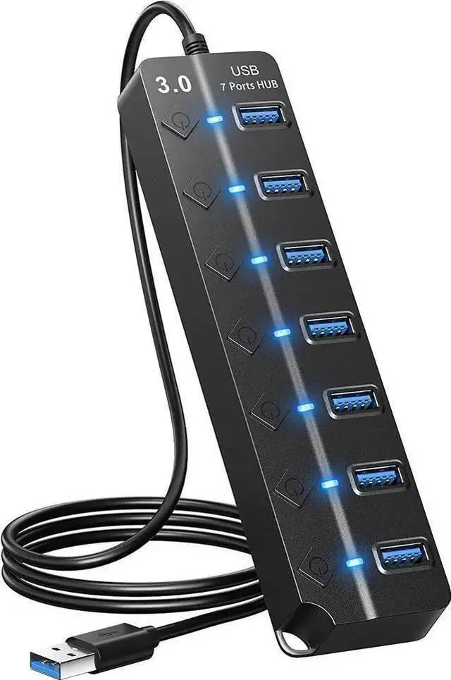 Main image of WISDUM USB Hub 3.0, 7-Port USB Hub Splitter with Individual On/Off Switches and Lights, 3.2ft/1m Long Cable Compatible with , Laptop, Surface Pro, PS4, PC, Flash Drive, Mobile HDD