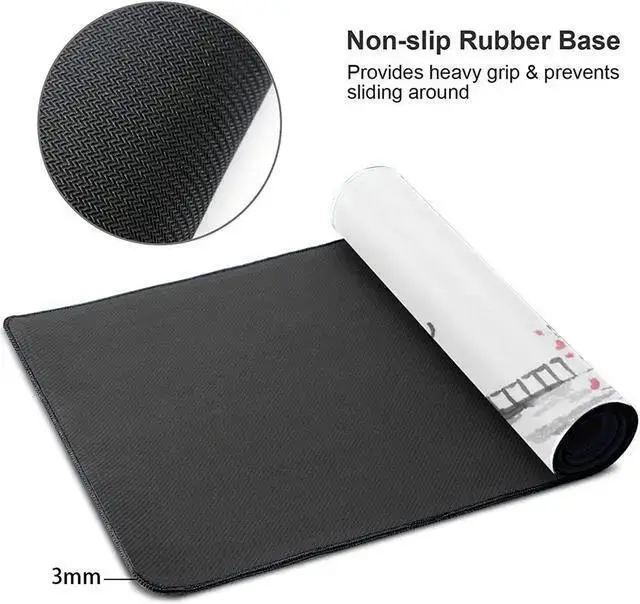 Alt view image 3 of 7 - WISDUM Black and White Japanese Sumi-E Painting Blossom Temple Art Gaming Mouse Pad XL Extended Large Mouse Mat Desk Pad Stitched Edges Mousepad Long Non-Slip Rubber Base Mice Pad 31.5 X 11.8 Inch