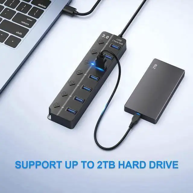 Alt view image 4 of 7 - WISDUM USB Hub 3.0, 7-Port USB Hub Splitter with Individual On/Off Switches and Lights, 3.2ft/1m Long Cable Compatible with , Laptop, Surface Pro, PS4, PC, Flash Drive, Mobile HDD
