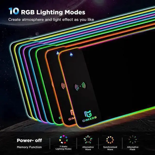 Alt view image 5 of 7 - WISDUM RGB Mouse Pad with Wireless Charging, Extened Large Gaming Mouse Pad with 10W Fast Charging, 10 Colors LED Light , Premium Smooth Surface, Non Slip Mouse Mat for Gaming ,Desks, PC,Office