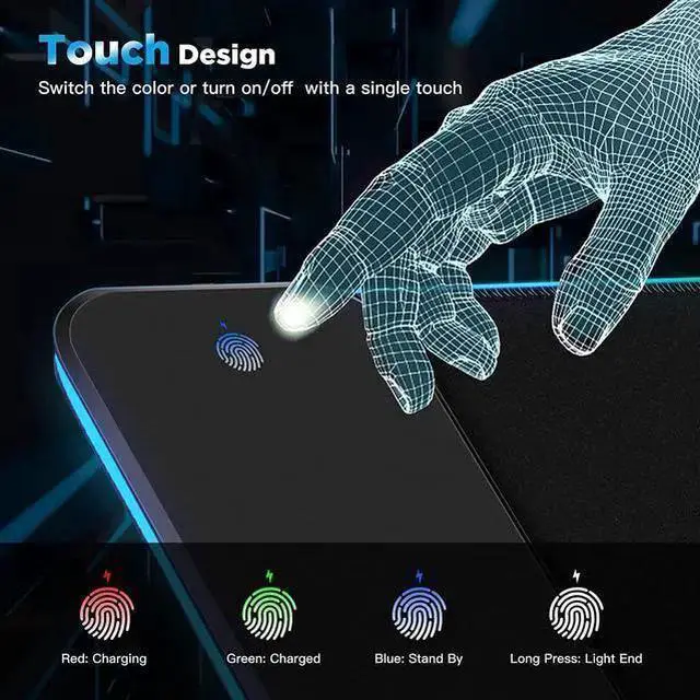 Alt view image 6 of 7 - WISDUM RGB Mouse Pad with Wireless Charging, Extened Large Gaming Mouse Pad with 10W Fast Charging, 10 Colors LED Light , Premium Smooth Surface, Non Slip Mouse Mat for Gaming ,Desks, PC,Office