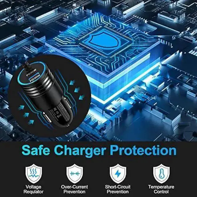 Alt view image 4 of 7 - WISDUM Android USB C Super Fast Car Charger for Galaxy S23 Ultra/S23/A05S/A05/A14 5G/A54/S22/S21 fe/S20/A53 5G/A13/A03S/A32, 60W Fast Car Adapter with 30W Built-in Type C Fast Charging Cable
