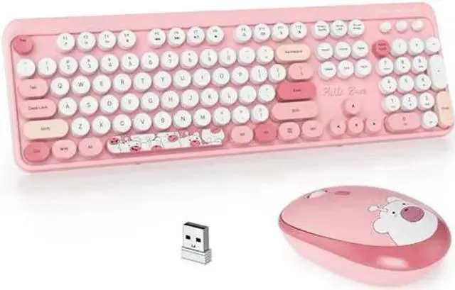 Main image of WISDUM GTSP Pink Typewriter Keyboard Wireless Mouse Combo, Cute Keyboard 2.4G Office Full-Sized Retro Keyboard with Round Keycaps for Laptop PC Desktops(Pink)