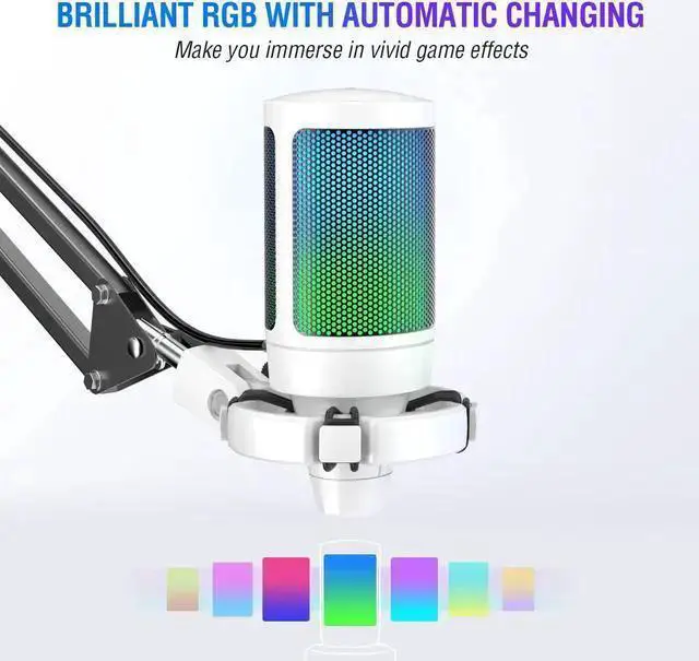 Alt view image 3 of 6 - WISDUM Streaming Gaming USB Microphone Kit, PC Condenser RGB Mic on PS4/PS5, Plug and Play for Music Recording, Online Game, Discord, Twitch, with Pop Filter, Shock Mount-A6T White