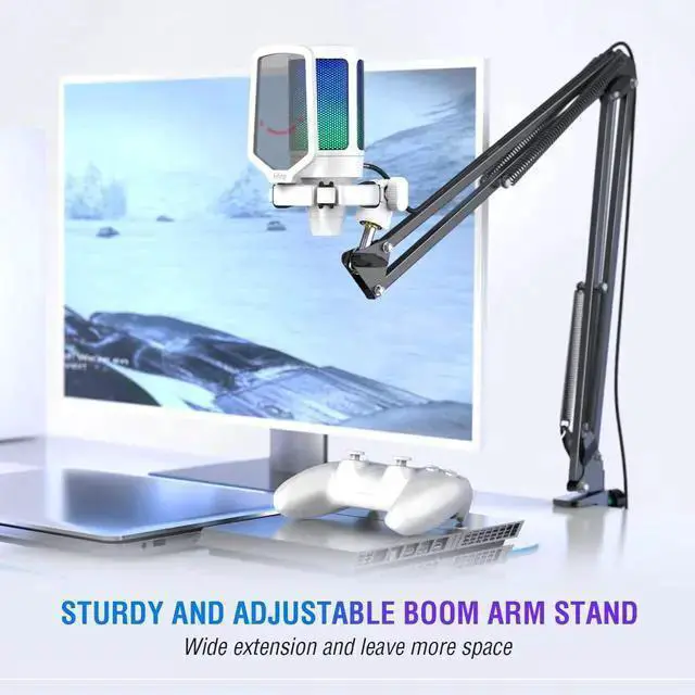 Alt view image 5 of 6 - WISDUM Streaming Gaming USB Microphone Kit, PC Condenser RGB Mic on PS4/PS5, Plug and Play for Music Recording, Online Game, Discord, Twitch, with Pop Filter, Shock Mount-A6T White