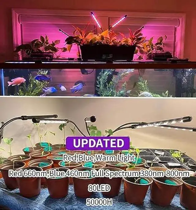 Alt view image 4 of 6 - WISDUM LEOTER Grow Light for Indoor Plants - Upgraded Version 80 LED Lamps with Full Spectrum & Red Blue Spectrum, 3/9/12H Timer, 10 Dimmable Level, Adjustable Gooseneck,3 Switch Modes