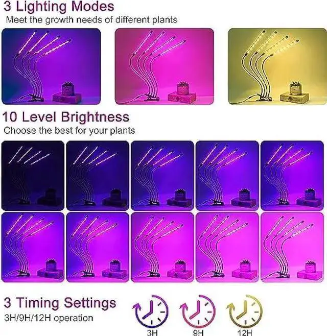 Alt view image 6 of 6 - WISDUM LEOTER Grow Light for Indoor Plants - Upgraded Version 80 LED Lamps with Full Spectrum & Red Blue Spectrum, 3/9/12H Timer, 10 Dimmable Level, Adjustable Gooseneck,3 Switch Modes
