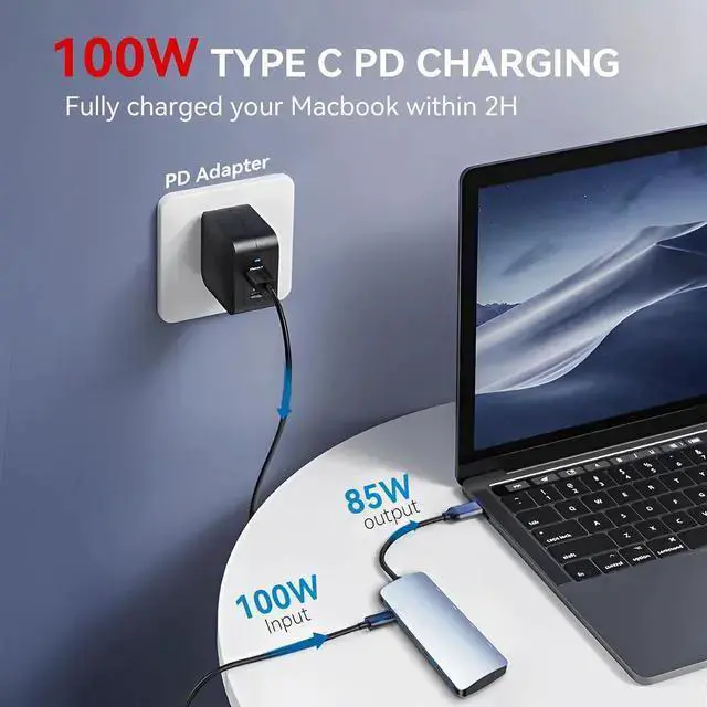 Alt view image 5 of 7 - WISDUM USB C to USB Hub 8-in-1 with 4K@60Hz HDMI, 3 USB-C 3.2 Gen2 10Gbps, 3 USB A 3.2 10Gbps Ports,100W Power Delivery with 10Gbps Data, USB-C Hub Multiport Adapter for Pro and More Type C Devices