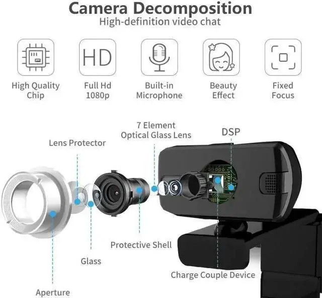 Alt view image 5 of 5 - WISDUM 2.0 Full HD 1080P Webcam Camera Built-in Stereo Microphone Digital Web Cam With Mini Tripod For Cmputer Laptop Desktop