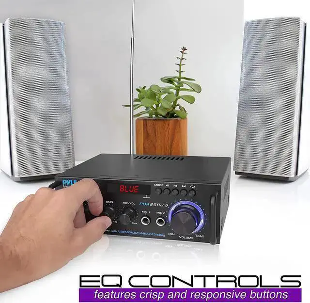 Alt view image 3 of 7 - WISDUM Pyle Wireless Bluetooth Stereo Power Amplifier - 200W Dual Channel Sound Audio Stereo Receiver w/RCA, USB, SD, MIC in, FM Radio, for Home Computer via RCA