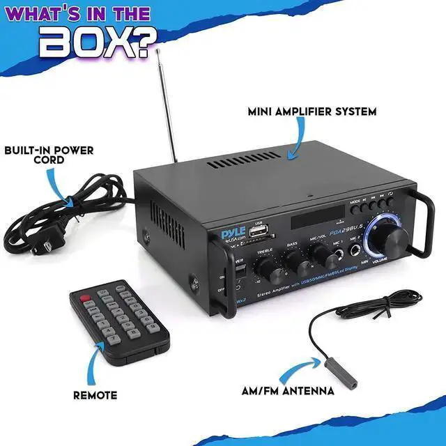 Alt view image 7 of 7 - WISDUM Pyle Wireless Bluetooth Stereo Power Amplifier - 200W Dual Channel Sound Audio Stereo Receiver w/RCA, USB, SD, MIC in, FM Radio, for Home Computer via RCA