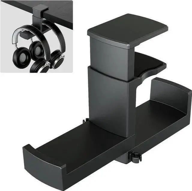 Main image of WISDUM PC Gaming Headphone Stand,Dual Headset Hanger Hook Holder with Adjustable & Rotating Arm Clamp,Under Desk Design,Universal Fit,Built in Cable Clip Organizer EURPMASK