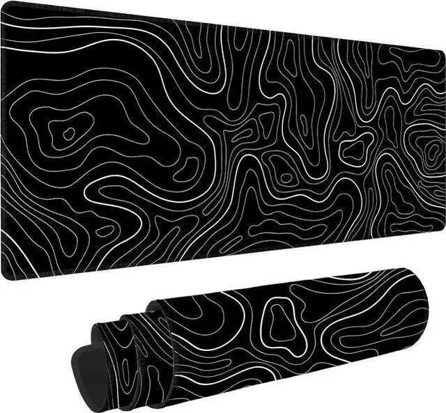 Main image of WISDUM Large Mouse Pad Gaming with Stitched Edges,Topographic Map Gaming Mousepad, Extended XL Desk Mat with Anti-Slip Base, Cool Minimalist Desk Pad for Keyboard and Mouse, 31.5 x 11.8 in, Black