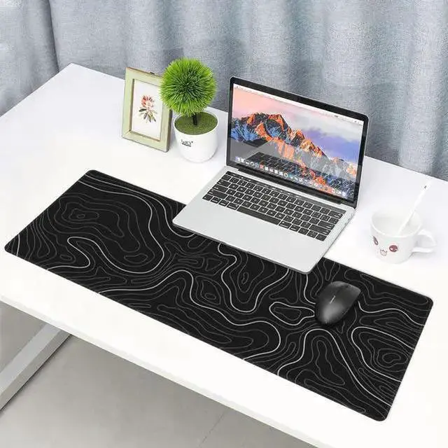 Alt view image 3 of 7 - WISDUM Large Mouse Pad Gaming with Stitched Edges,Topographic Map Gaming Mousepad, Extended XL Desk Mat with Anti-Slip Base, Cool Minimalist Desk Pad for Keyboard and Mouse, 31.5 x 11.8 in, Black