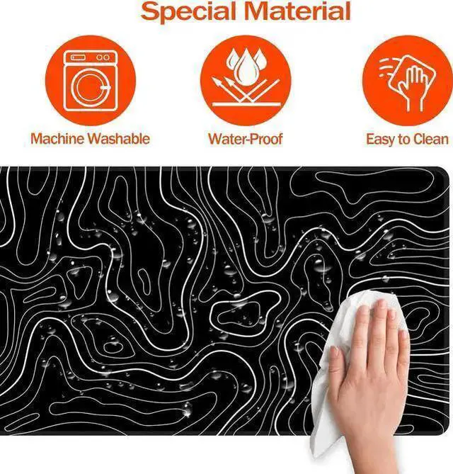 Alt view image 2 of 7 - WISDUM Large Mouse Pad Gaming with Stitched Edges,Topographic Map Gaming Mousepad, Extended XL Desk Mat with Anti-Slip Base, Cool Minimalist Desk Pad for Keyboard and Mouse, 31.5 x 11.8 in, Black
