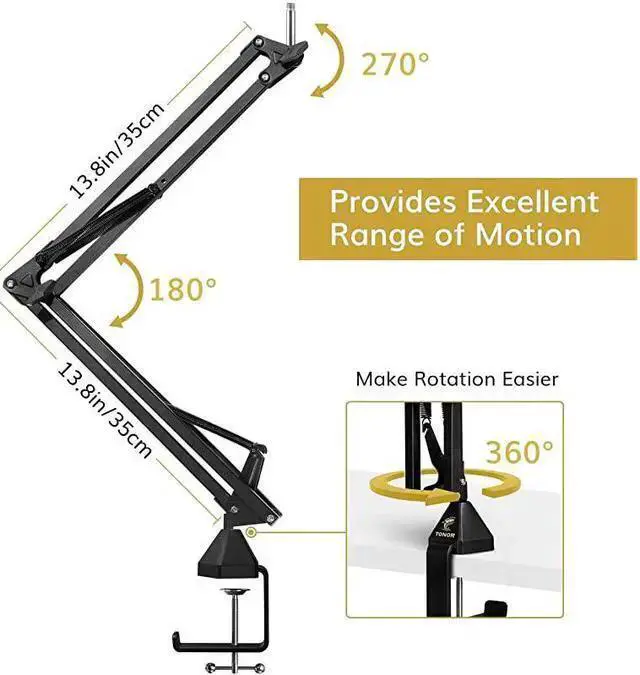 Alt view image 6 of 7 - WISDUM Microphone Arm Stand Adjustable Suspension Boom Scissor Mic Stand with Pop Filter 38quot to 58quot Adapter Mic Clip Upgraded Heavy Duty Clamp for Blue Yeti Nano Snowball Ice and Other MicsT20