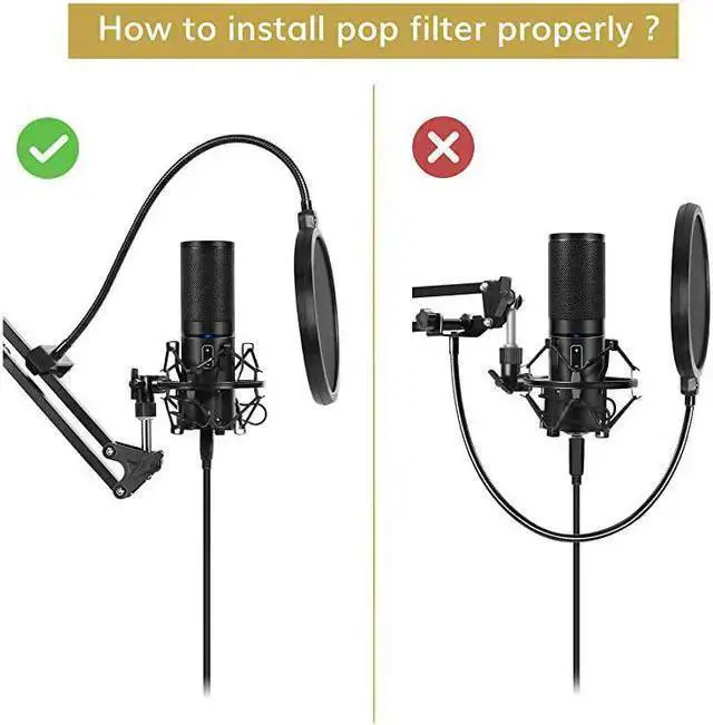 Alt view image 7 of 7 - WISDUM Microphone Arm Stand Adjustable Suspension Boom Scissor Mic Stand with Pop Filter 38quot to 58quot Adapter Mic Clip Upgraded Heavy Duty Clamp for Blue Yeti Nano Snowball Ice and Other MicsT20
