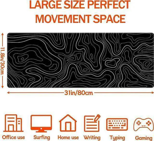 Alt view image 7 of 7 - WISDUM Large Mouse Pad Gaming with Stitched Edges,Topographic Map Gaming Mousepad, Extended XL Desk Mat with Anti-Slip Base, Cool Minimalist Desk Pad for Keyboard and Mouse, 31.5 x 11.8 in, Black