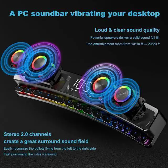 Main image of WISDUM Computer Speakers, Dynamic RGB PC Gaming Speakers Soundbar Desktop Sound Bar with Subwoofer Bluetooth, 19" PC Soundbar Battery Powered Laptop, Gaming Monitor 3.5mm AUX-in