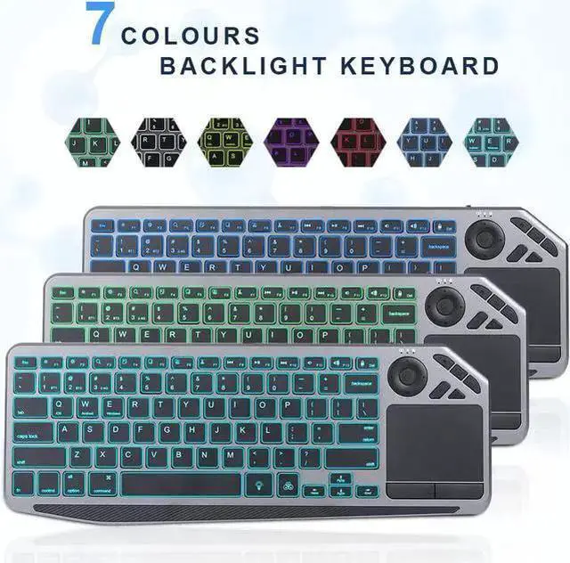 Main image of WISDUM 2.4G Wireless TV Keyboard with Touchpad, Ultra Slim 7-Colors Backlit Bluetooth Keyboard, Portable Rechargeable Keyboard for Smart TV, iOS // Pro, Android Tablets, Windows