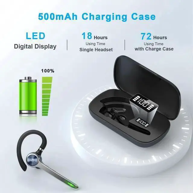 Alt view image 2 of 7 - WISDUM Bluetooth Headset Wireless Bluetooth Earpiece with 500mAh Charging Case 72 Hours Talking Time Built-in Microphone for iOS Android Cell Phone V5.1 Hand-Free Headphones for Trucker Office