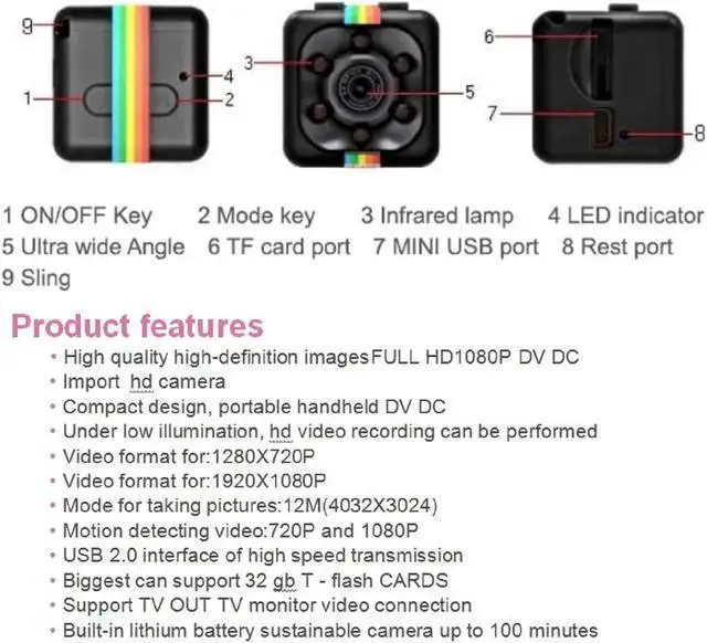 Alt view image 7 of 7 - WISDUM Mini Home Security Camera Wireless, HD 1080P Portable Small Camera for Home Car Indoor Outdoor