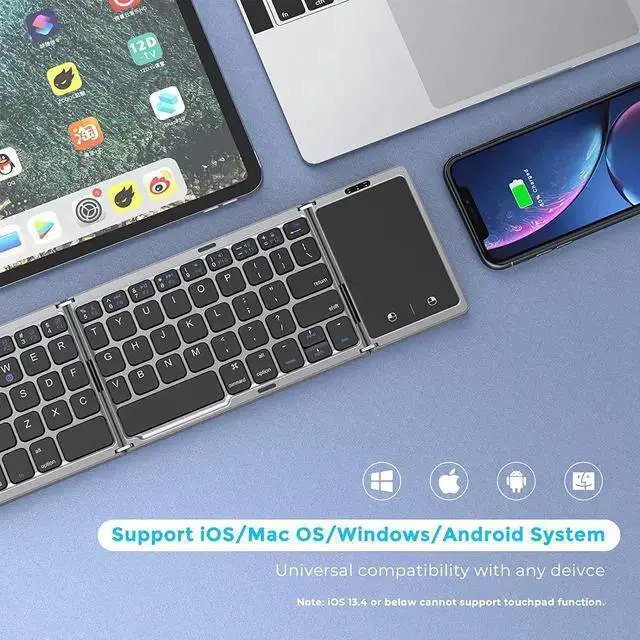 Alt view image 4 of 7 - WISDUM Foldable Bluetooth Keyboard for Travel Tri-Folding Wireless Portable Keyboard with Touchpad Rechargeable Multi-Device Small Keyboard for Laptop Tablet PC Smartphone Windows iOS Android