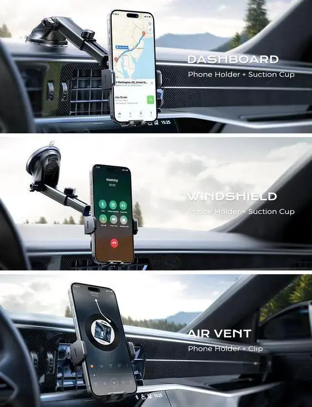 Alt view image 2 of 7 - WISDUM CHGeek Wireless Car Charger, 15W Fast Charging Auto Clamping Car Charger Phone Mount Phone Holder fit for 15 14 13 12 11 Pro Max Xs, Galaxy S24 Ultra S23 S22 S21, S20, S10+, Black