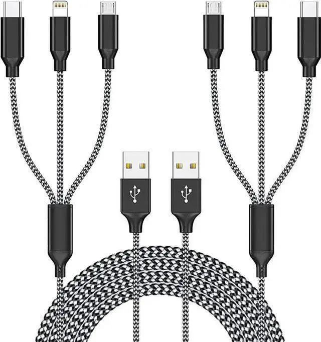 Main image of WISDUM Multi Charging Cable(2Pack 4FT) Lightning Charger Cable Nylon Braided Multiple USB Cable Universal 3 in 1 Charging Cord with Type-C Micro USB Port Connectors for Cell Phones and More
