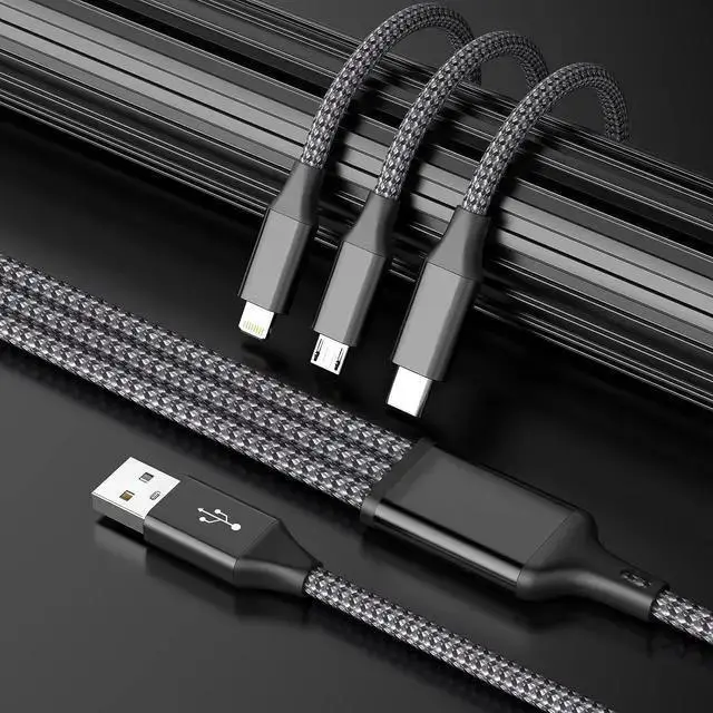Alt view image 2 of 7 - WISDUM Multi Charging Cable(2Pack 4FT) Lightning Charger Cable Nylon Braided Multiple USB Cable Universal 3 in 1 Charging Cord with Type-C Micro USB Port Connectors for Cell Phones and More