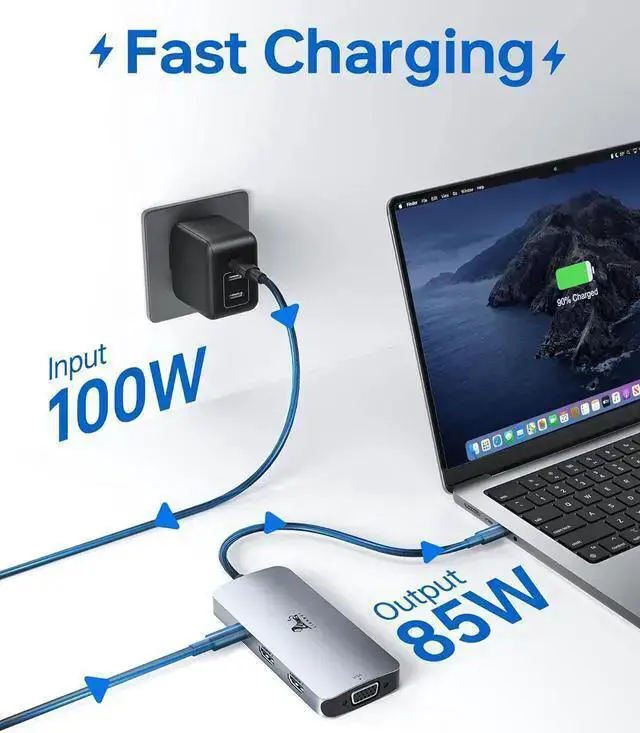 Alt view image 5 of 7 - WISDUM USB C Docking Station Dual HDMI Adapter, LIONWEI Laptop Docking Station Dual Monitor with Dual 4K HDMI, VGA, Fast Charging Port, 3 USB, USB C Hub Multiport Adapter for , , , Surface