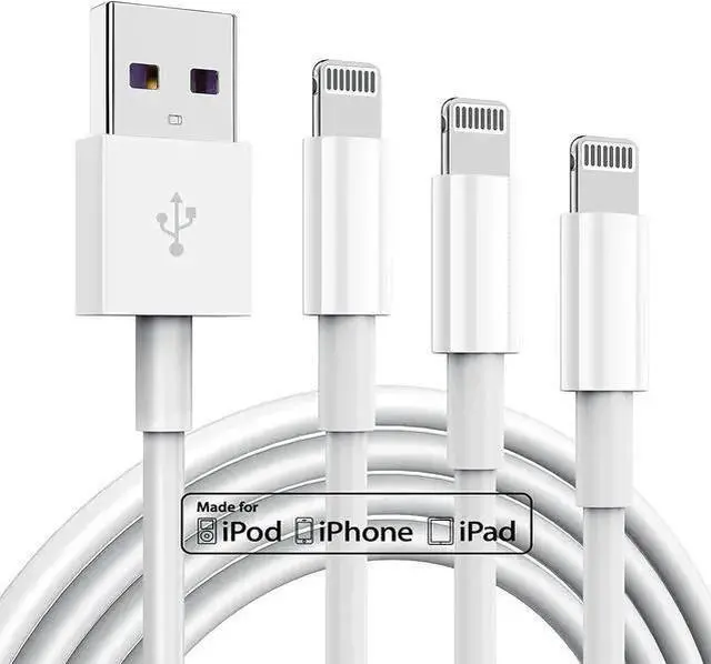 Main image of WISDUM isptewhie 3 Pack MFi Certified Charger Cable Lightning to USB Cable Cord 2.4A Fast Charging Phone Long Chargers for 12/11/11Pro/11Max/ X/XS/XR/XS Max/8/7/ 3ft White