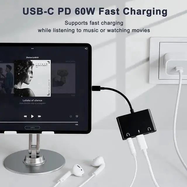 Alt view image 3 of 7 - WISDUM UWECAN USB C Headphone Adapter,3 in 1 USBC to 3.5mm Dual Headphone Jack Adapter for Stereo,USB-C Audio Adapter with Type-c Fast Charging Port,Headphone Splitter Compatible Pro,,Google,etc