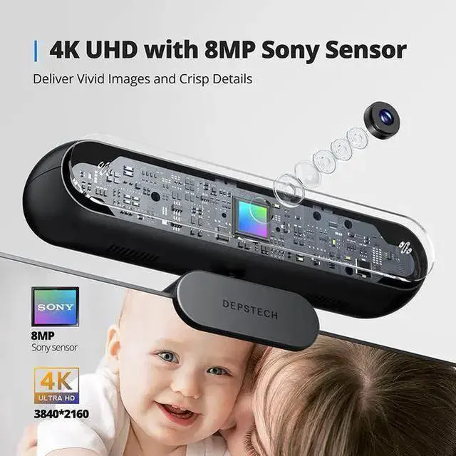 Alt view image 2 of 7 - WISDUM DEPSTECH 4K Webcam, DW40 Webcam with Microphone Autofocus HD Web Camera with Sensor, Privacy Cover & Tripod, Plug and Play USB 8MP Camera Computer Streaming Webcam for Laptop PC/Video Call/Zoom