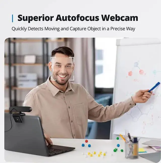Alt view image 3 of 7 - WISDUM DEPSTECH 4K Webcam, DW40 Webcam with Microphone Autofocus HD Web Camera with Sensor, Privacy Cover & Tripod, Plug and Play USB 8MP Camera Computer Streaming Webcam for Laptop PC/Video Call/Zoom