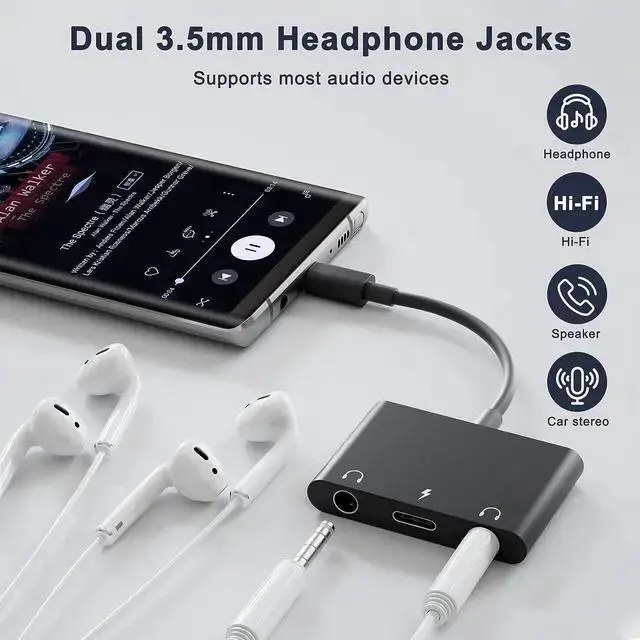 Alt view image 4 of 7 - WISDUM UWECAN USB C Headphone Adapter,3 in 1 USBC to 3.5mm Dual Headphone Jack Adapter for Stereo,USB-C Audio Adapter with Type-c Fast Charging Port,Headphone Splitter Compatible Pro,,Google,etc