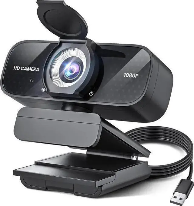 Main image of WISDUM Full HD 1080P Webcam with Built-in Mic Wide Angle & Auto Focus Privacy Cover for PC/Laptop Plug & Play USB Camera Black