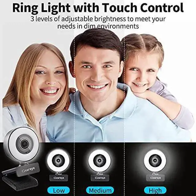 Alt view image 2 of 7 - WISDUM 1080P 60FPS Streaming Webcam with Ring Light, Fast AutoFocus, 2021 Cleareye USB 1080P Web Camera, Dual Stereo Microphone, for Zoom Meeting Skype Teams