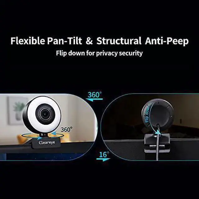 Alt view image 5 of 7 - WISDUM 1080P 60FPS Streaming Webcam with Ring Light, Fast AutoFocus, 2021 Cleareye USB 1080P Web Camera, Dual Stereo Microphone, for Zoom Meeting Skype Teams
