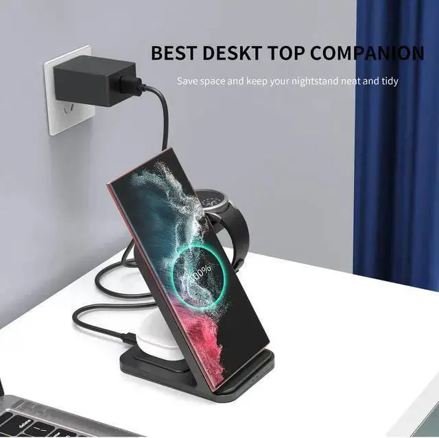 Alt view image 3 of 7 - WISDUM Wireless Charger,3in1 Wireless Charging Station for Galaxy Phone/Watch/Buds, Fit for Galaxy S22 ultra/Note 20/Note 10/S21/S20, Galaxy Watch 4/3, Active 2/1, Galaxy Buds/Pro/+/Live
