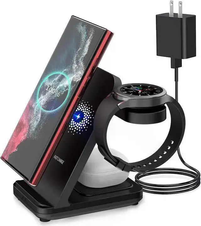 Alt view image 2 of 7 - WISDUM Wireless Charger,3in1 Wireless Charging Station for Galaxy Phone/Watch/Buds, Fit for Galaxy S22 ultra/Note 20/Note 10/S21/S20, Galaxy Watch 4/3, Active 2/1, Galaxy Buds/Pro/+/Live