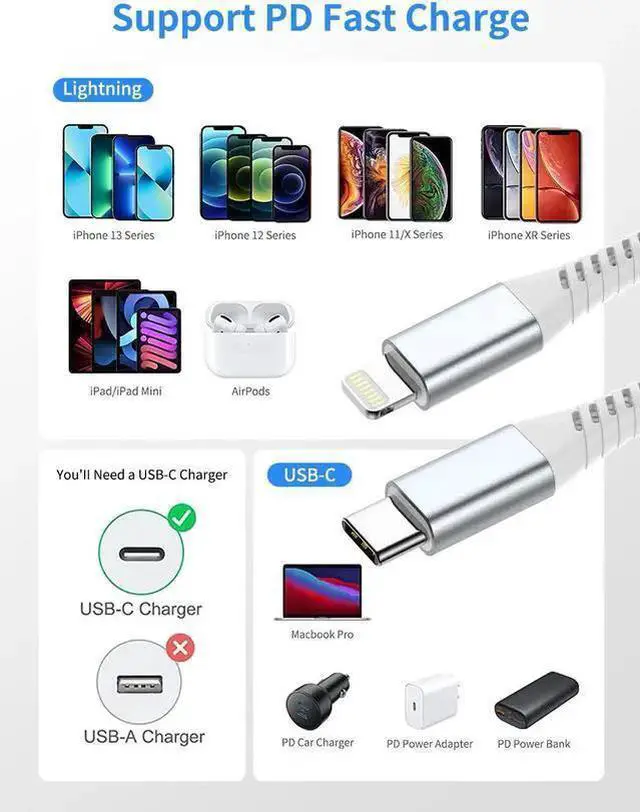 Alt view image 6 of 7 - WISDUM Short USB C to Lightning Cable6 inch 3 PackBraided Type C to Lightning Cable PD Fast Charging 0.5 Foot USBC to Lightning Cable for 14 13 12 Pro Max Mini 10 8 Plus XR XS SE AirPods