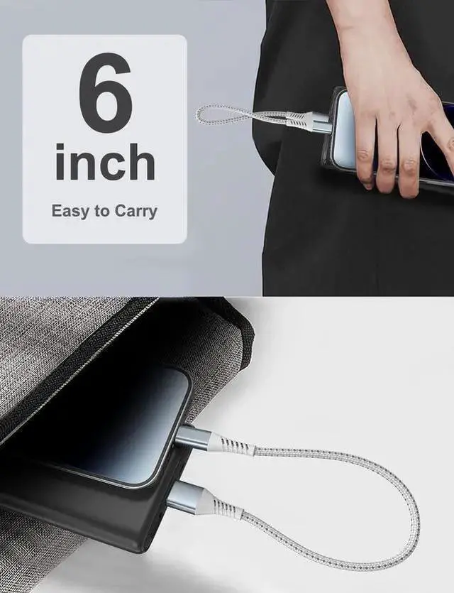 Alt view image 7 of 7 - WISDUM Short USB C to Lightning Cable6 inch 3 PackBraided Type C to Lightning Cable PD Fast Charging 0.5 Foot USBC to Lightning Cable for 14 13 12 Pro Max Mini 10 8 Plus XR XS SE AirPods