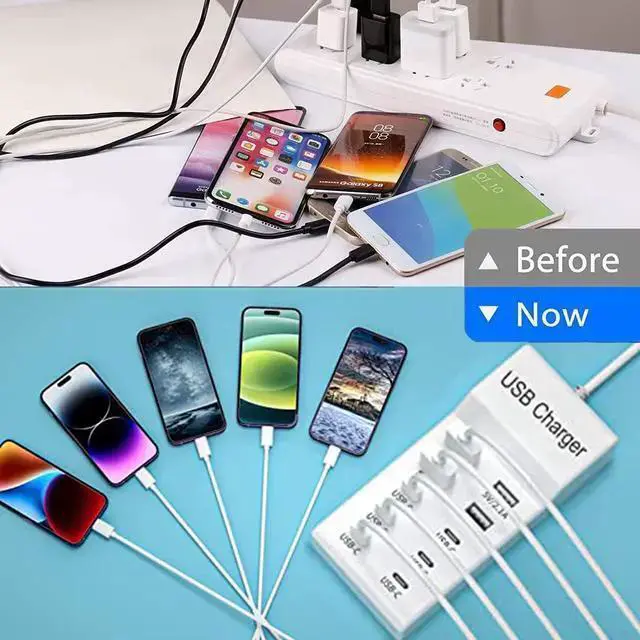 Alt view image 5 of 6 - WISDUM USB C Charger,10 Ports USB Charger Station with 6 Ports USB-C Charger, Desktop 50W Multi Port USB Charger Compatible with 14/13/12/11/ S23/S22/S21/Tablet/Watch/Headphones