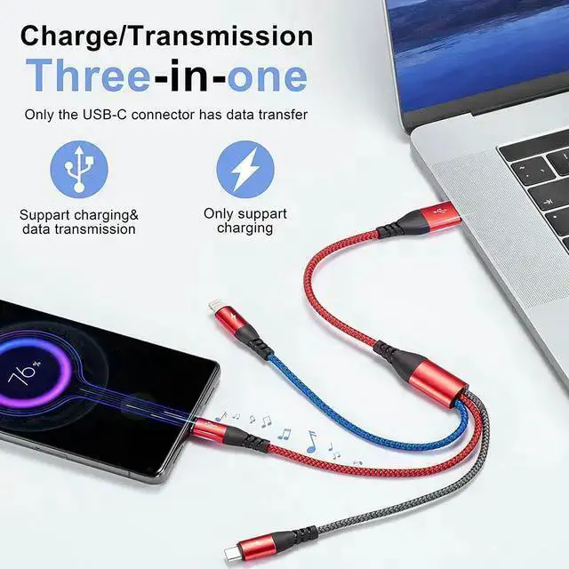 Alt view image 2 of 7 - WISDUM Multi Charging Cable 4.5A Multi Charger Cable Braided 3 in 1 Charging Cable Multi USB Cable Fast Charging Cord with Type-C Micro USB and IP Port for Most Phones Galaxy iPads (2Pack/1Ft)