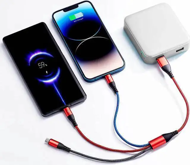 Alt view image 5 of 7 - WISDUM Multi Charging Cable 4.5A Multi Charger Cable Braided 3 in 1 Charging Cable Multi USB Cable Fast Charging Cord with Type-C Micro USB and IP Port for Most Phones Galaxy iPads (2Pack/1Ft)