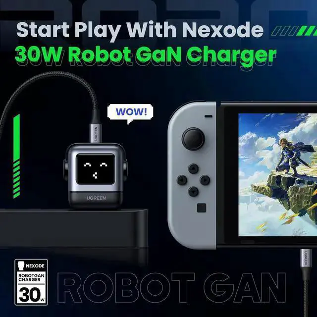 Alt view image 2 of 7 - WISDUM RG 30W USB C Charger, Nexode Robot GaN Fast Charger Block, Compact Wall Charger Power Adapter for 15 Pro Max/14/13, Galaxy S23 Ultra, Pixel 7 Pro, Air, Pro (Black)