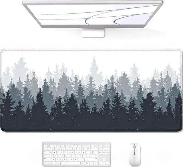 Main image of WISDUM Large Mouse Pad Desk Mat Gaming Mouse Pad XL XXL Mouse Pad for Desk Desk Pad for Keyboard Mice Desk Matt for Desktop Extended Long Mousepad Thin Black White Forest 31.5 x 11.8 Inch