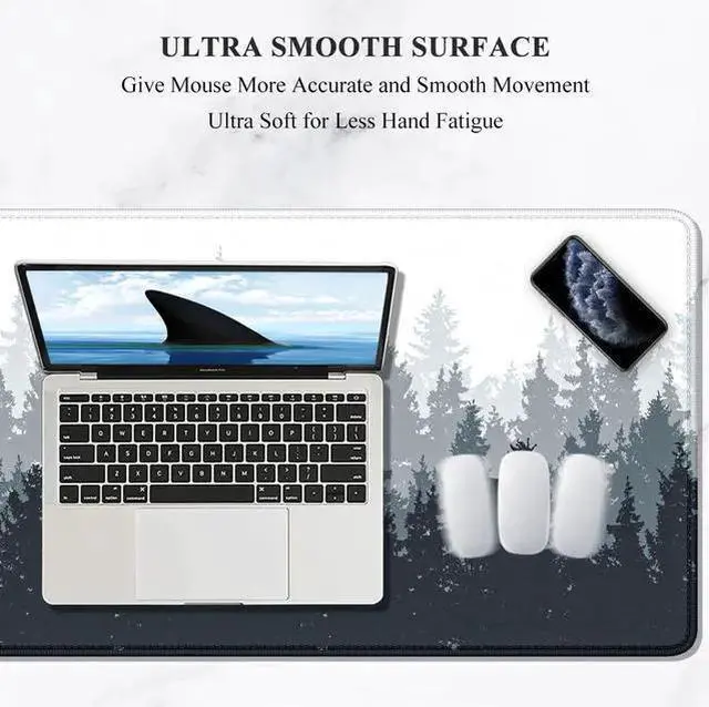 Alt view image 3 of 7 - WISDUM Large Mouse Pad Desk Mat Gaming Mouse Pad XL XXL Mouse Pad for Desk Desk Pad for Keyboard Mice Desk Matt for Desktop Extended Long Mousepad Thin Black White Forest 31.5 x 11.8 Inch